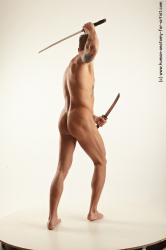 Nude Fighting with sword Man White Athletic Short Blond Realistic